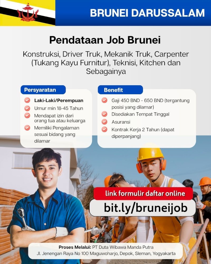 Lowongan Kerja Brunei Darussalam (Laki-Laki dan Perempuan)